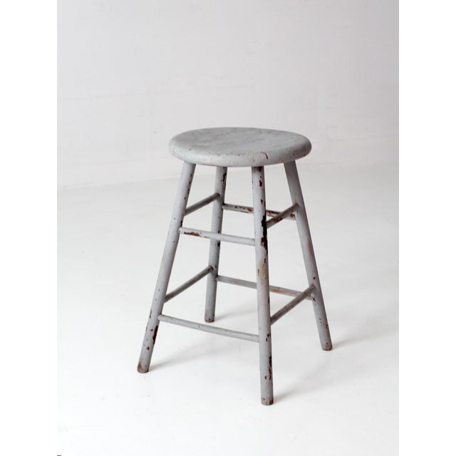 Antique Gray Painted Wood Stool For Sale - Image 4 of 13