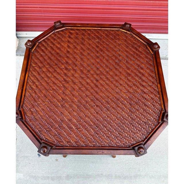 Mediterranean 3 Tier Woven Rattan/Faux Bamboo Side Table For Sale - Image 3 of 10