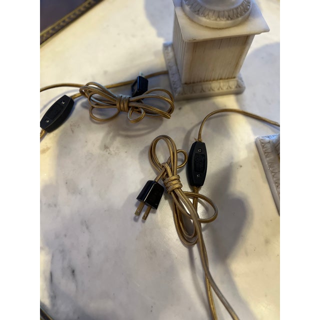 19th Century 19th Century Pair French Carved Alabaster Lighted Urn Torchieres For Sale - Image 5 of 6