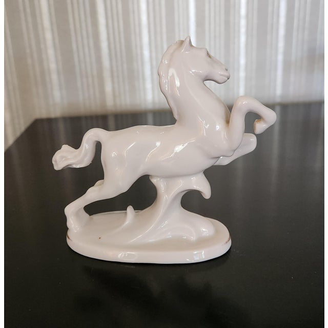 Antique German Erphila White Porcelain Horse Gold Trim For Sale - Image 4 of 5