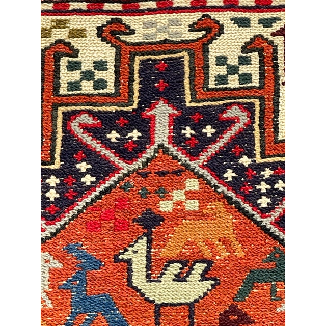 Ivory Large Caucasian Soumak Wool Rug Pillow With Animal Motifs For Sale - Image 8 of 13