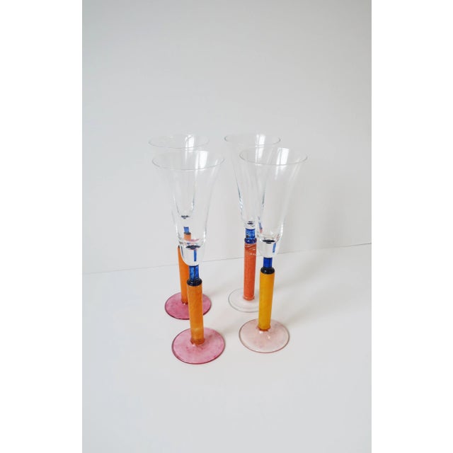 Glass 1990s Orange Art Glass Champagne Flute Glasses, Set of 4 For Sale - Image 7 of 13