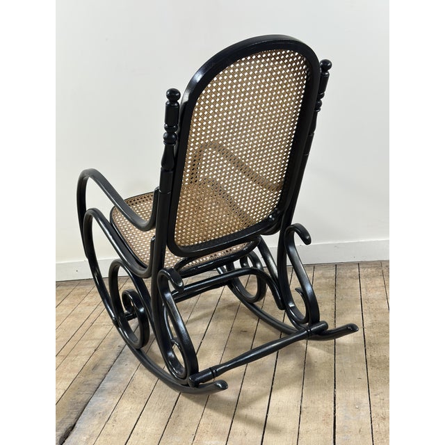 Thonet Rocking Chair in Blackened Curved Wood and Cane, 1900s by Michael Thonet, 1890s For Sale - Image 5 of 10