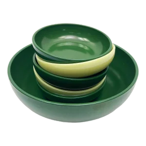 Mid Century 1950's Forest Green & Lime Green Colored Milk Glass Bowl Set - 6 Pieces
