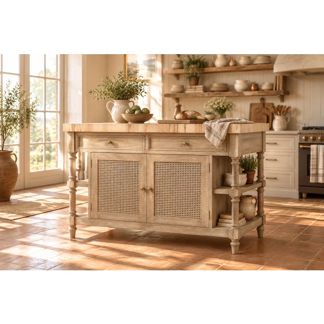 Bring genuine furniture-quality construction into the kitchen; turned spindle legs, a thick natural butcher block surface,...