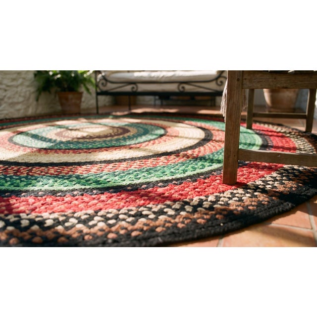 Red 1920s Jewel Tone Antique American Braided Folk Art Rug 9' 6'' X 9' 6''. Wool Carpet For Sale - Image 8 of 9
