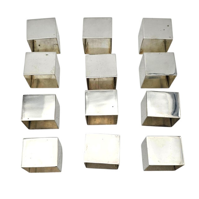 Vintage Modernist Square Silverplate Napkin Rings, Set For Sale - Image 4 of 13