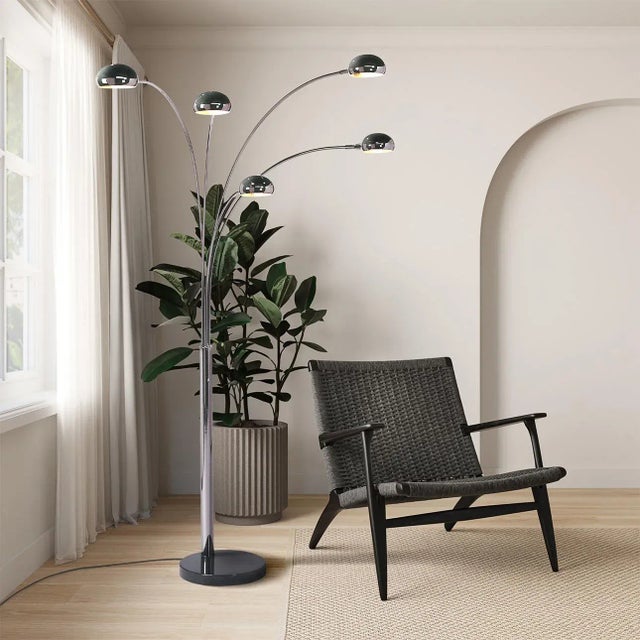 Nova of California Mushroom 5 Light Arc Floor Lamp - Black Nickel, Dimmer Switch, Marble Base For Sale - Image 9 of 12