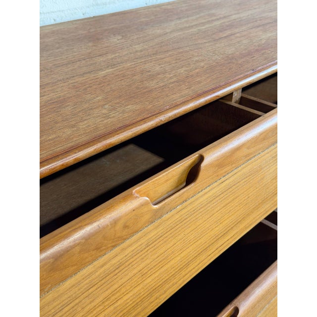 Wood Teak 6-Drawer Double Dresser Lowboy With Sculpted Pulls Danish Mid-Century Modern 1970s For Sale - Image 7 of 12