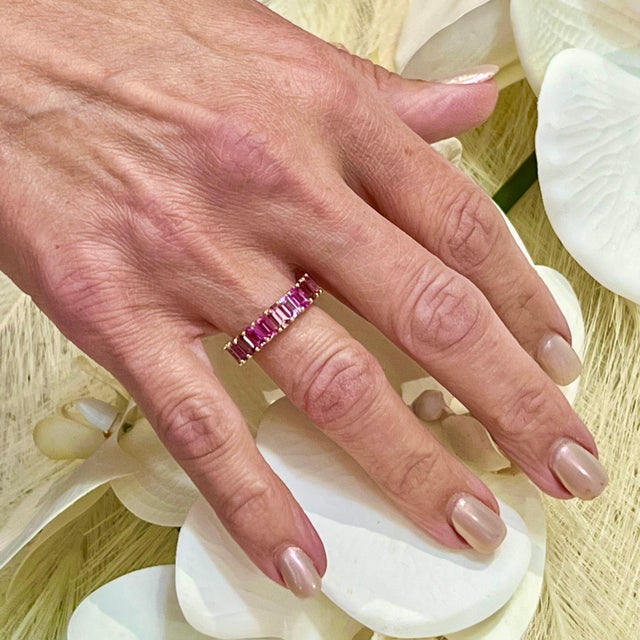 Natural Multi-Shade Sapphire Ring 14k Rose Gold 4.20 TCW Certified, Size 6.5 For Sale - Image 13 of 13