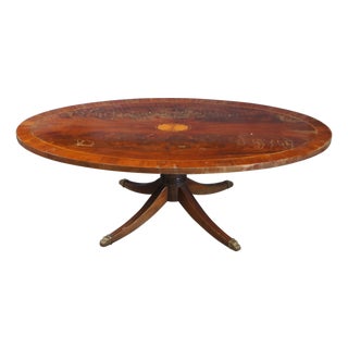 Vintage Hekman Georgian Style Crotch Mahogany Oval Coffee Cocktail Table 52" For Sale