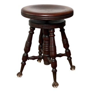 Late 19th Century Victorian Mahogany Piano Stool With Claw and Glass Ball Feet, A. Merriam & Co. For Sale