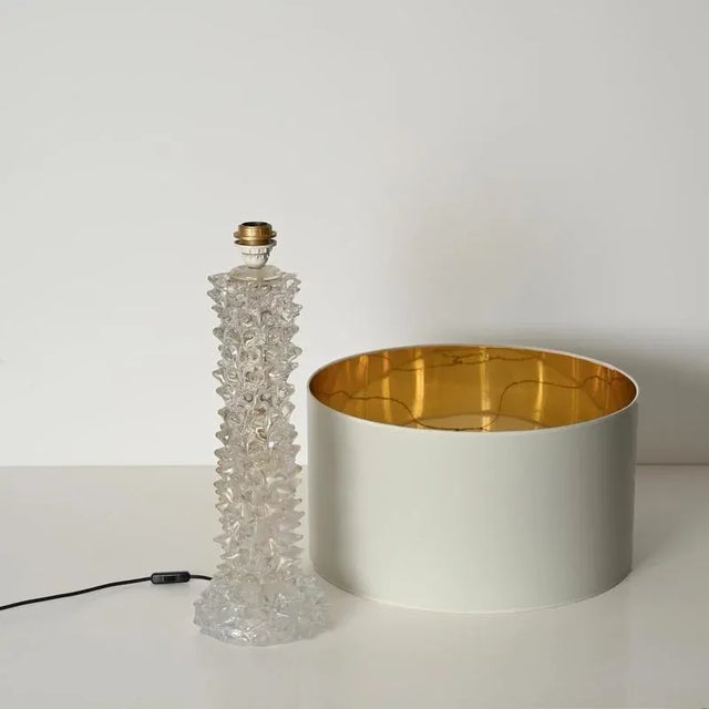 Glass Large Murano Rostrato Glass Table Lamp with Linen Lampshade from Barovier, Italy, 1950s For Sale - Image 7 of 18