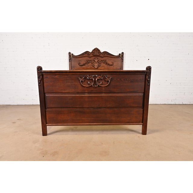 Victorian Antique Victorian Carved Oak Full Size Bed, Circa 1890s For Sale - Image 3 of 14