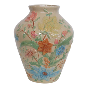 RRP Co Roseville Lucia Vase Tall Ceramic Raised Floral Motif Cream Color 4527b