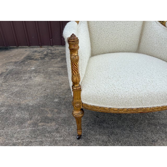 Mid 19th Century 19th Century French Louis XVI Style Giltwood Bergere For Sale - Image 5 of 18