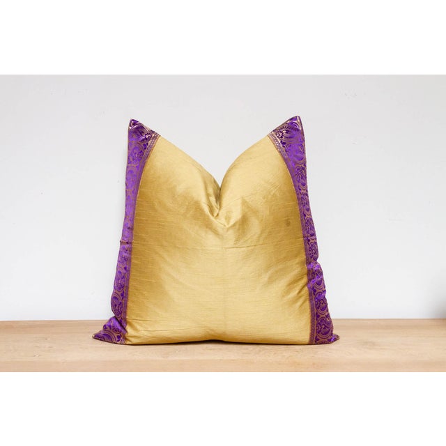 Indian Surya Gold Festive Silk Euro Pillow Cover For Sale - Image 3 of 7