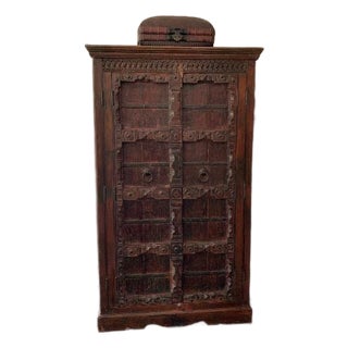 Early 20th Large Indonesian Hand-Carved Teak Armoire Wardrobe For Sale