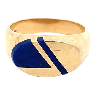 Vintage 14k Yellow Gold Lapis Lazuli Signet Ring, Size 9.5 For Sale