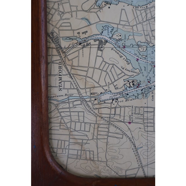 Vintage SeaCraft Solid Mahogany Stamford Harbor Nautical Chart Tray For Sale - Image 9 of 18