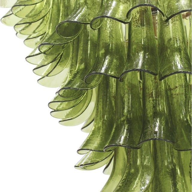 Green Murano Glass Petal Chandelier with Gold-Toned Support, Italy, 1999 For Sale - Image 6 of 11