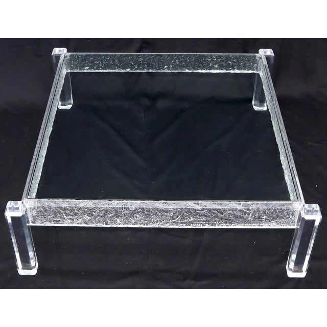 Transparent Large Square Carved Lucite Glass Top Coffee Table For Sale - Image 8 of 13