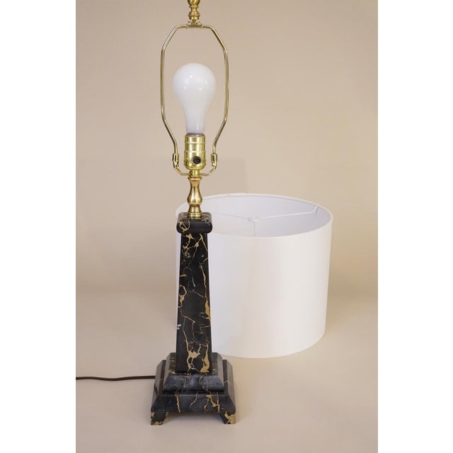 1960s Art Deco Revival Modern Obelisk Column Black Portoro Marble Table Lamp For Sale - Image 12 of 12