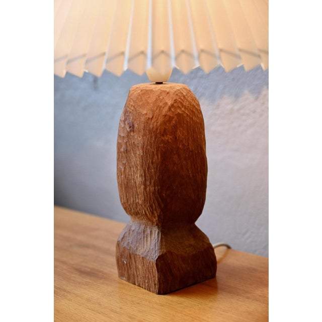 Brutalist Danish Hand-Carved Teak Table Lamp, 1960s For Sale - Image 4 of 11