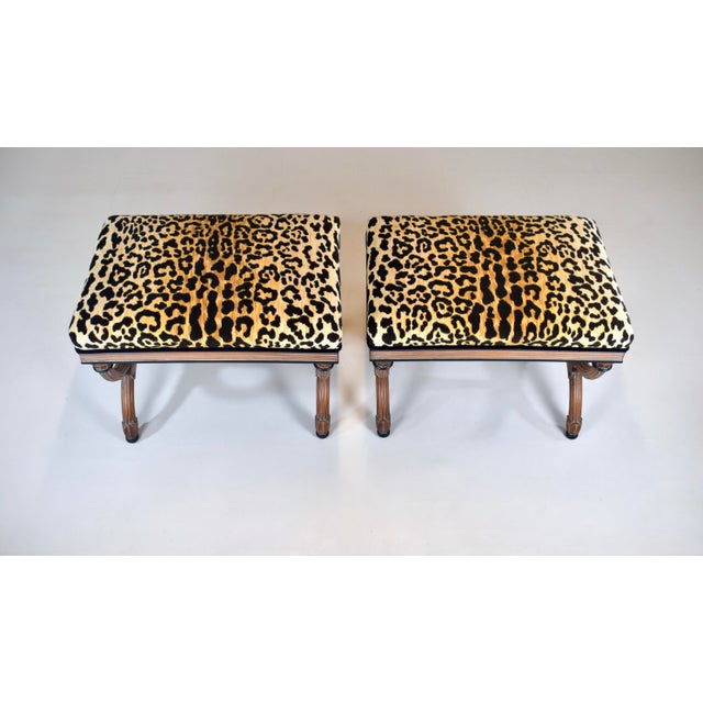 French Curule Form Stools / Benches in Leopard Velvet, Circa 1955, Italy For Sale - Image 3 of 13