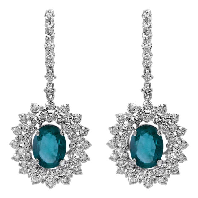 7.07ctt Oval Emerald & Diamond Drop Necklace 18-Karat White Gold, Pair For Sale