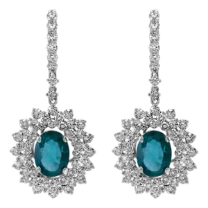7.07ctt Oval Emerald & Diamond Drop Necklace 18-Karat White Gold, Pair