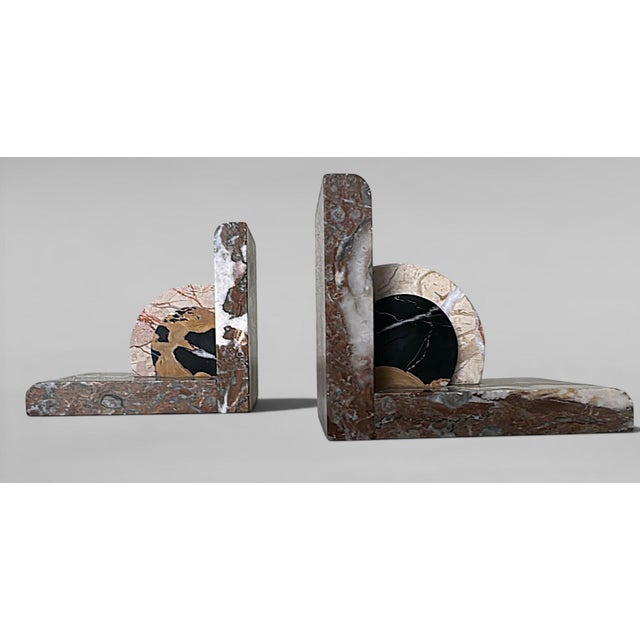 Mid 20th Century Pair of French Art Deco Bookends in Polychrome Marble For Sale - Image 5 of 18