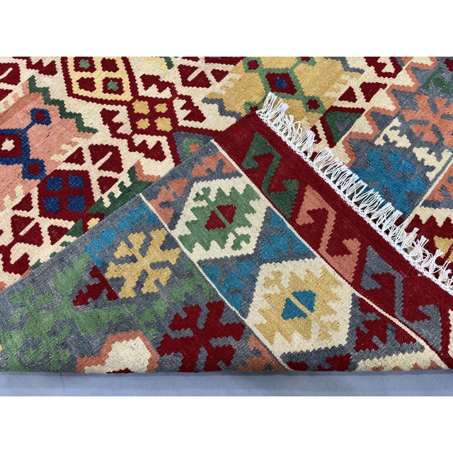 Textile 5'1" X 6'5" Multicolor Afghan Chobi Geometric Wool Flatweave Kilim Rug For Sale - Image 7 of 16