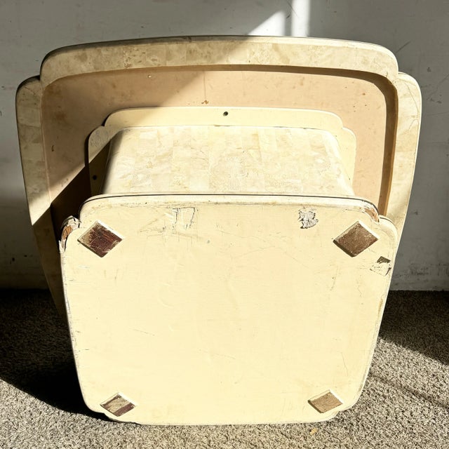 Postmodern Polished Tessellated Stone Sculpted Coffee Table With Brass Inlay For Sale - Image 12 of 12