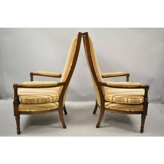 Mid 20th Century Vintage Hollywood Regency French Style High Back Upholstered Arm Chairs - A Pair For Sale - Image 9 of 10