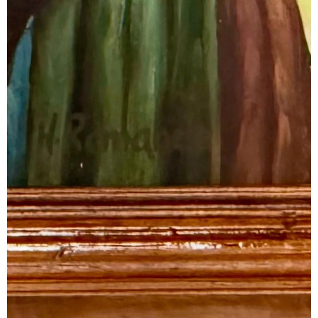 Vintage Oil Painting Signed H. Remande Framed 26x24 Paris France Flower Cart For Sale - Image 4 of 10