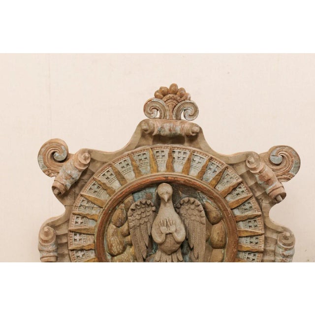 Wood Antique Portuguese Church Plaque Adorned With Rays and Dove at Center For Sale - Image 7 of 11