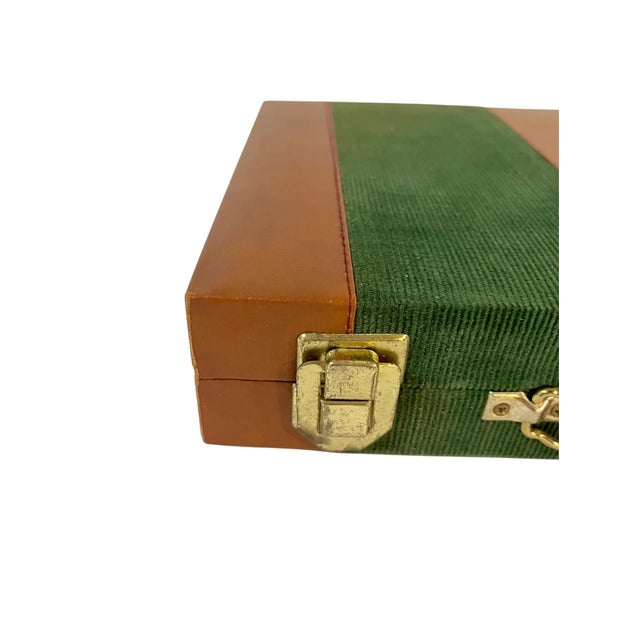 Textile Vintage Mid-Century Green and Brown Striped Backgammon Game Set in Travel Case For Sale - Image 7 of 17