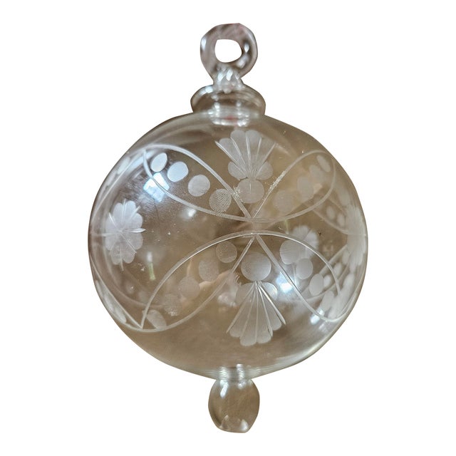 Mid 20th 8" Century Etched Glass Ball Christmas Ornament For Sale