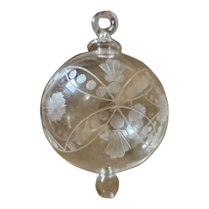 Mid 20th 8" Century Etched Glass Ball Christmas Ornament
