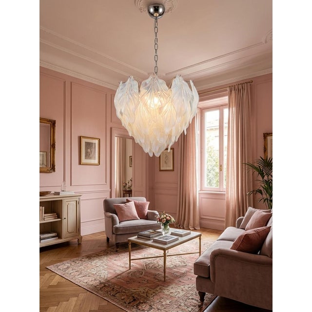 Vintage Opal Leaf Chandelier in Murano Opal Glass, 1980 For Sale - Image 13 of 13