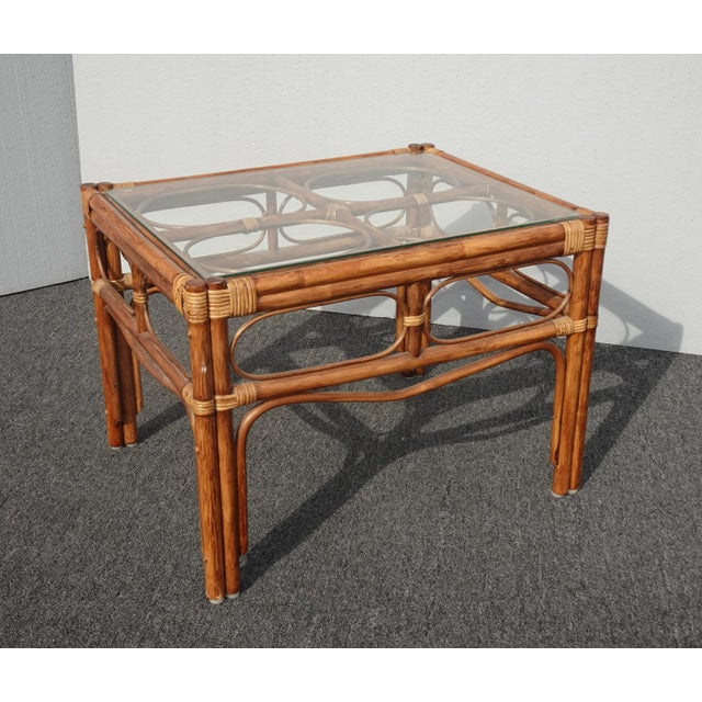 1970s Vintage Mid Century Modern Bamboo Rattan End Table Tiki Palm Beach Style For Sale - Image 5 of 13