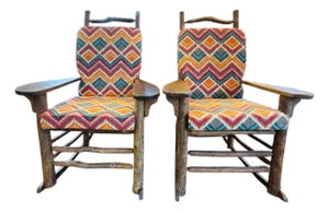Vintage Classic American Rustic Log Rocking Chairs, a Pair