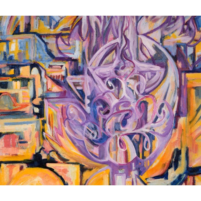 "Visions of the Metropolis" Purple Flame Heart Original Oil by Travis Flack For Sale In Monterey, CA - Image 6 of 8