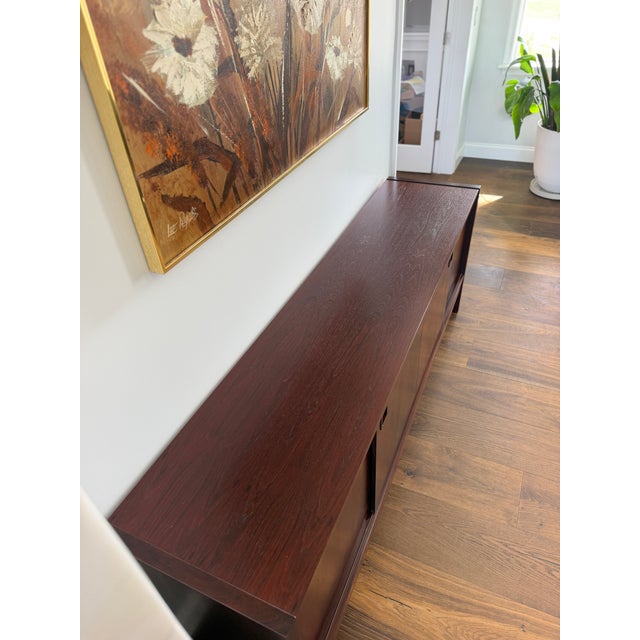 1960s 1960s Danish Modern Rosewood Credenza With Sliding Doors & Felt-Lined Trays Attributed to Dyrlund For Sale - Image 5 of 10