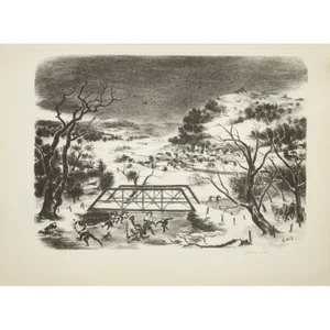 1939 After Doris Lee "Winter in the Catskills", First Edition Period Offset Lithograph