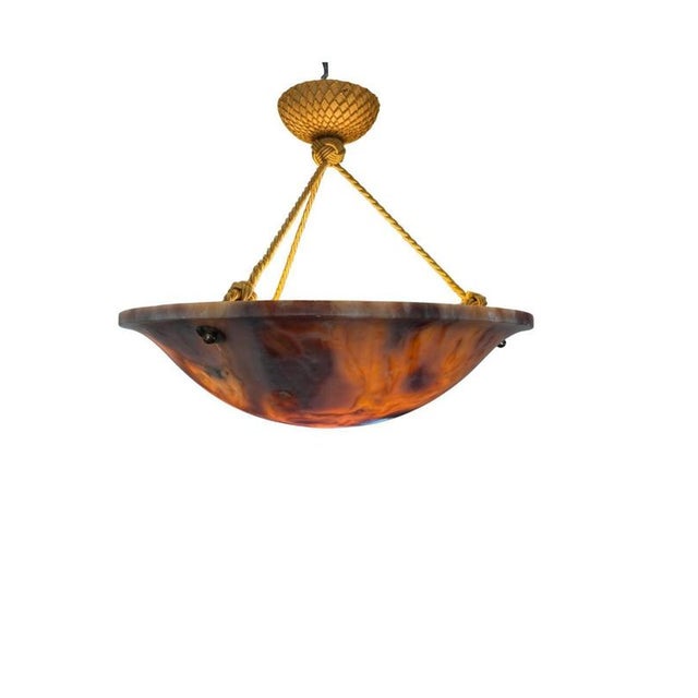 Swedish Alabaster Pendant Lamp with Gilded Details, 1940s For Sale - Image 3 of 8