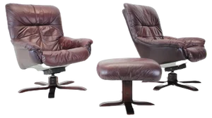 Scandinavian Leather Swivel Chairs with Footrest, 1970s, Finland, Set of 3