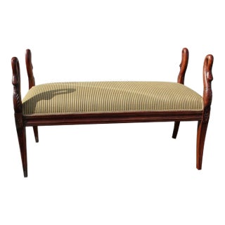 Regency Style Long Carved Window Bedroom Bench, New Upholstery, Circa 1920 For Sale