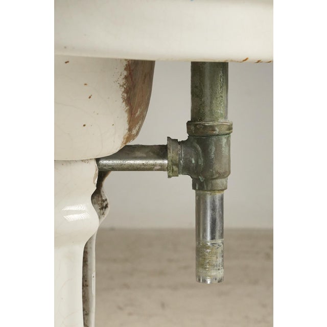 Vintage Art Deco 24 In. Fluted White Ceramic Pedestal Sink For Sale - Image 10 of 11